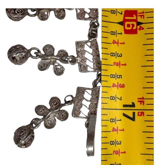 Vtg Silver-Tone Dangling Filigree Necklace Geometric Floral Motifs Hook 17" READ - Picture 5 of 8